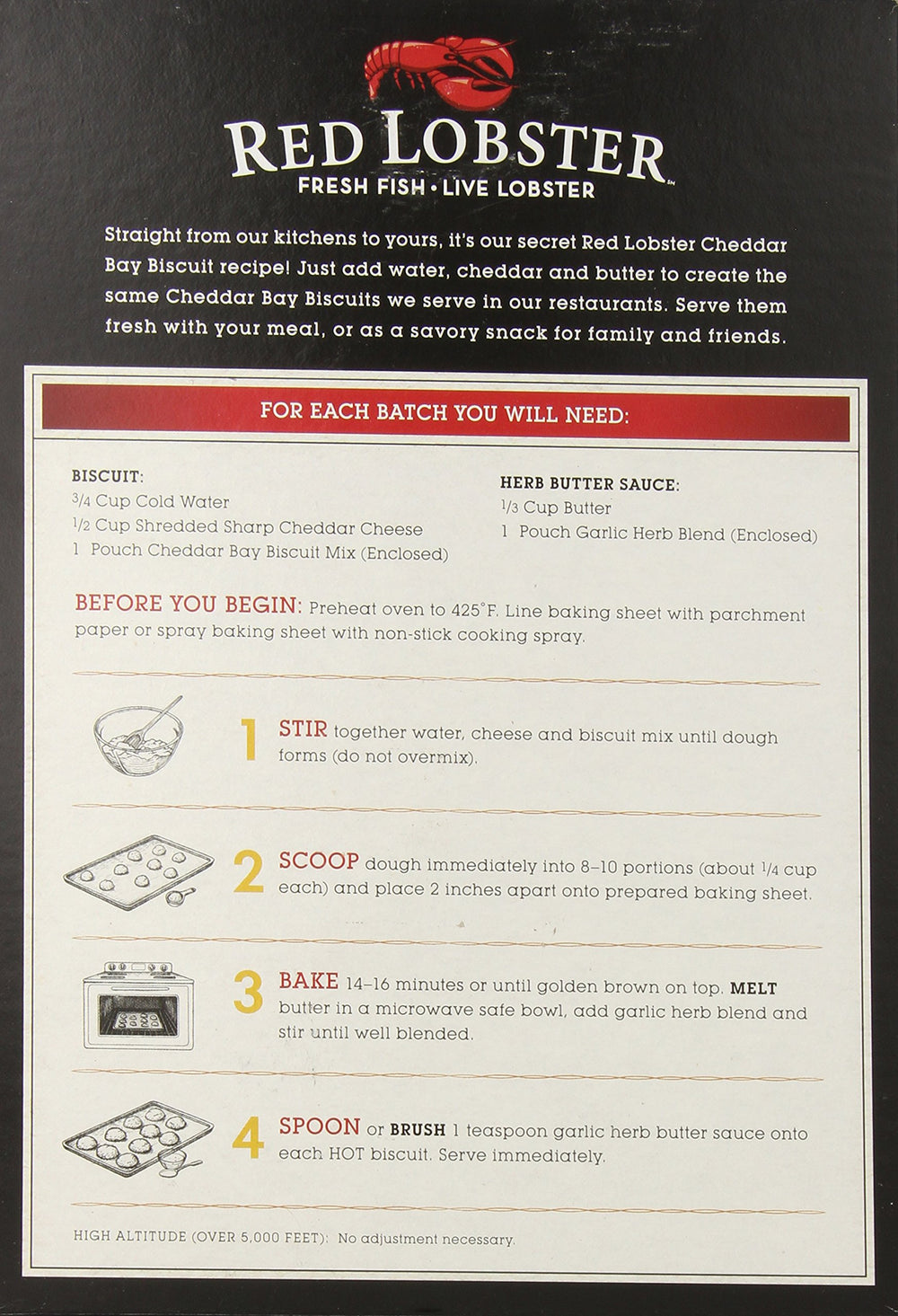 Red Lobster Cheddar Bay Biscuit Mix measuring cups showing portions
