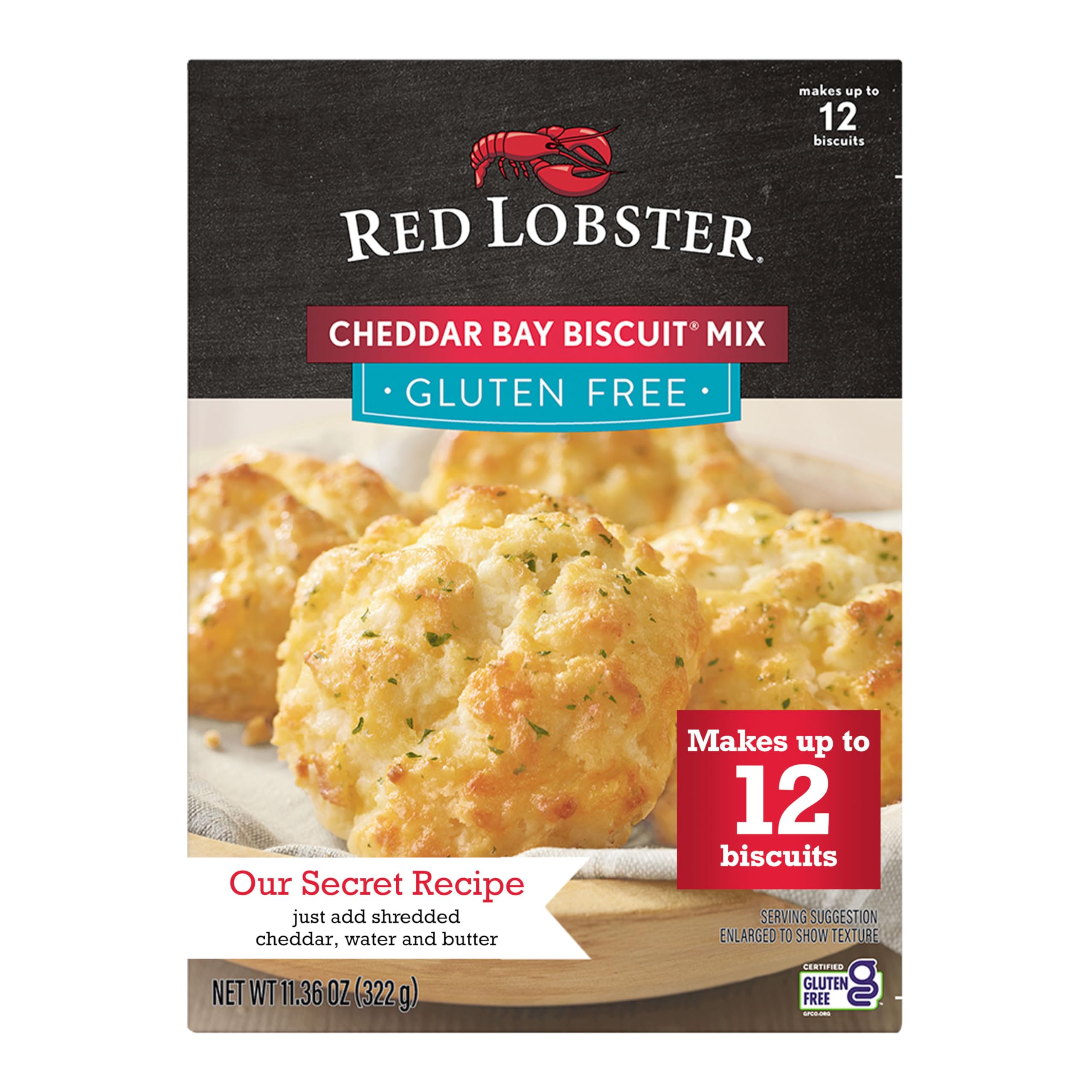 Red Lobster gluten free cheddar bay biscuit mix box ready for home baking