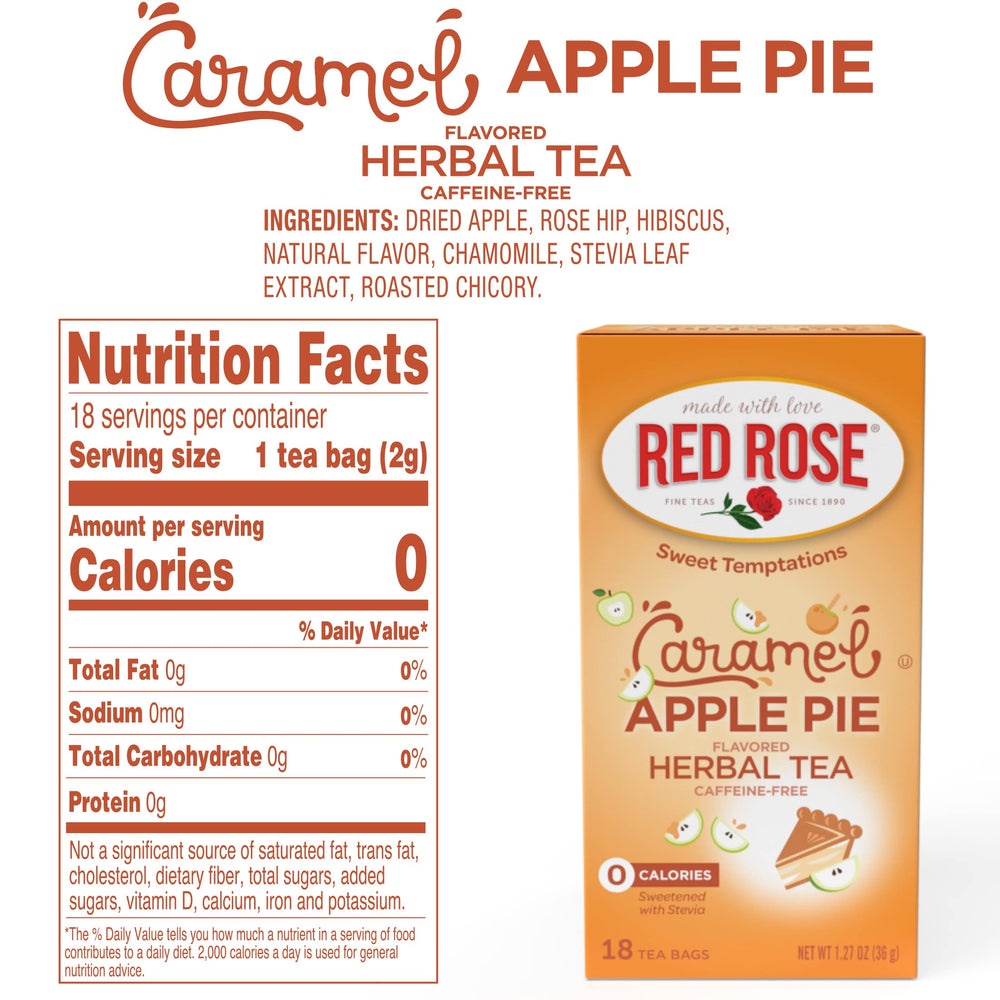Red Rose dessert tea steeping in hot water reveals caramel-apple-pie notes