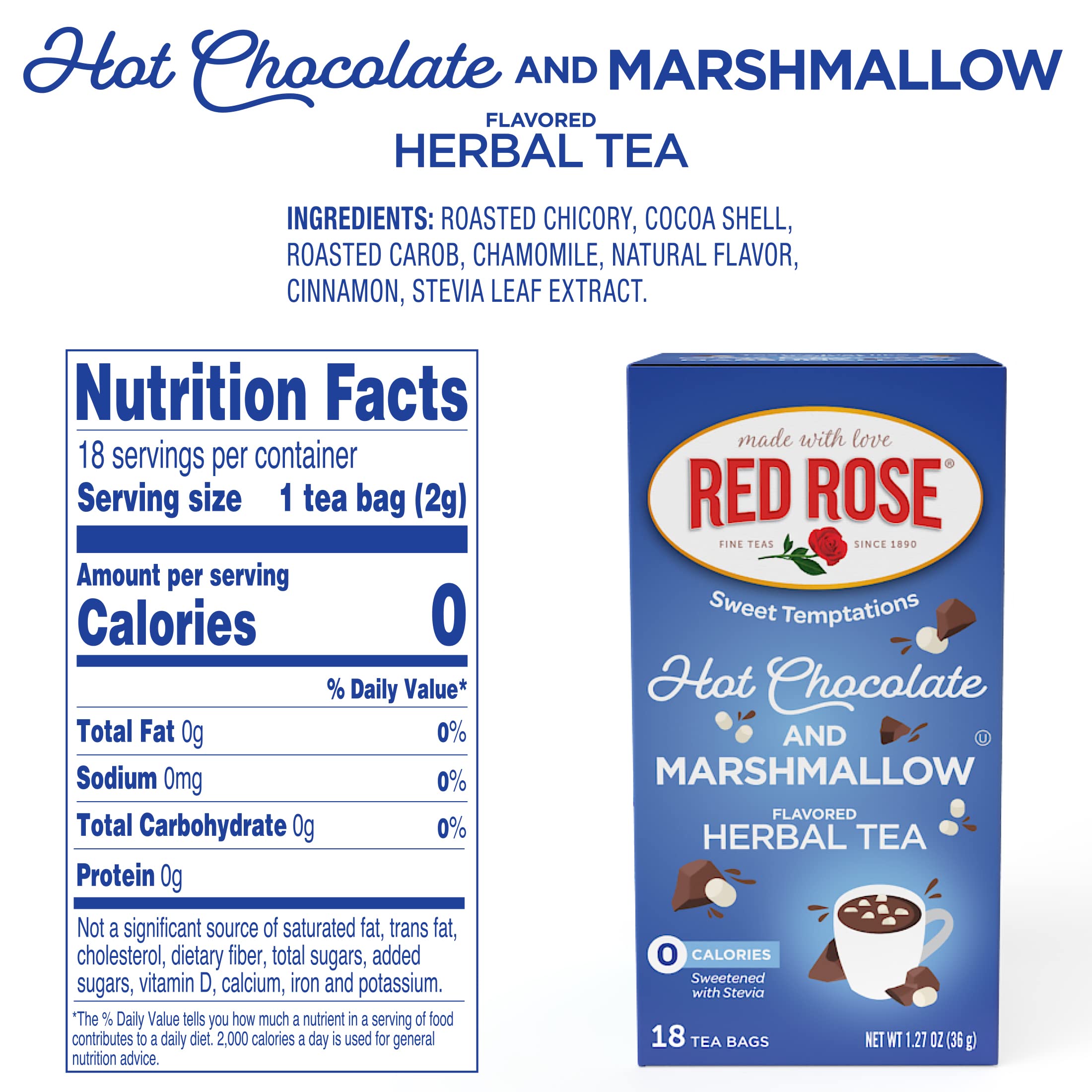 Red Rose hot chocolate marshmallow flavor cup, warm and comforting