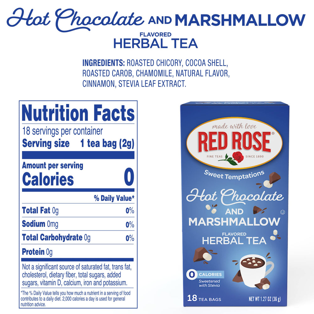 Red Rose hot chocolate marshmallow flavor cup, warm and comforting