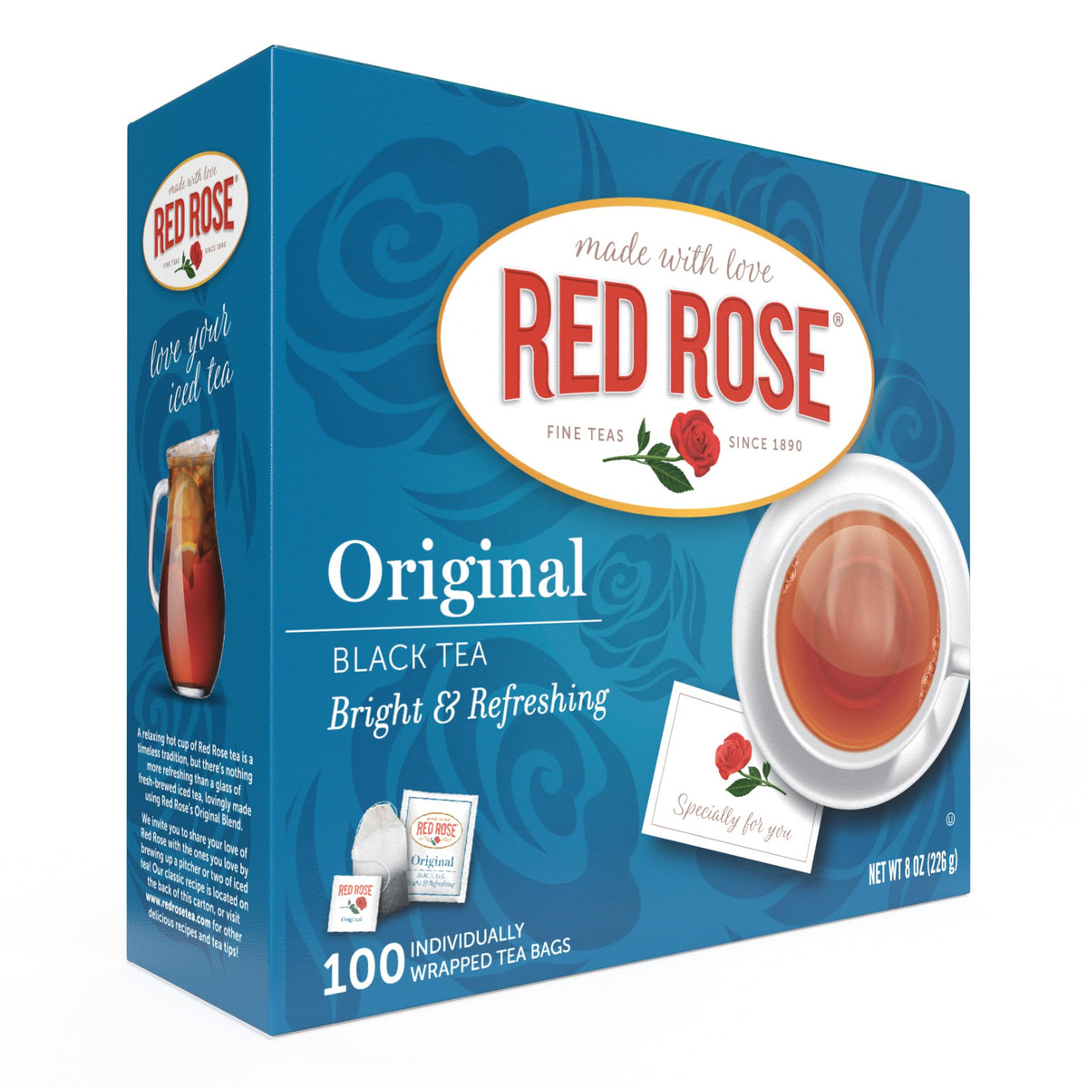 Red Rose Original Tea box with 100 bags for daily refreshment.