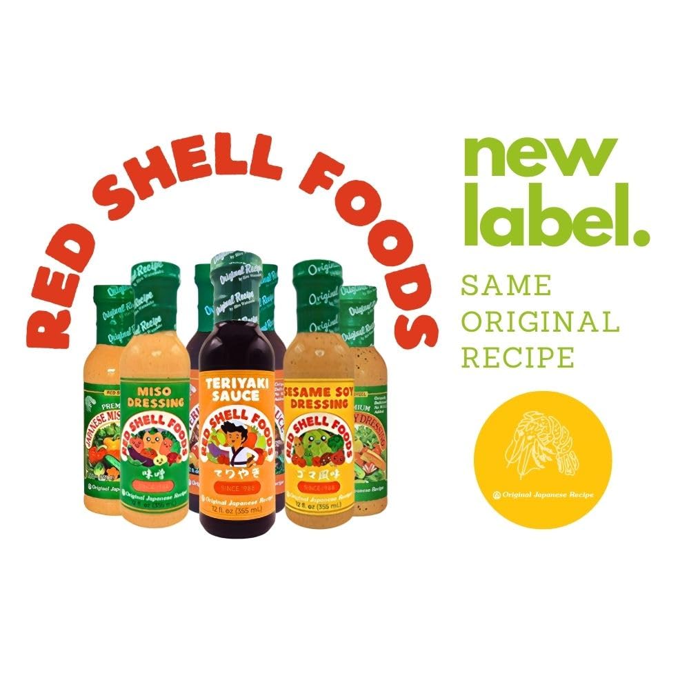 Red Shell Miso Dressing label close-up highlights clean ingredients and miso.
