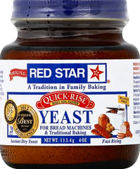 Red Star yeast label highlights fast action and dough-conditioning for easier kneading