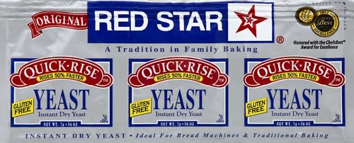 Red Star yeast close-up shows granulated texture, ideal for bread machines.