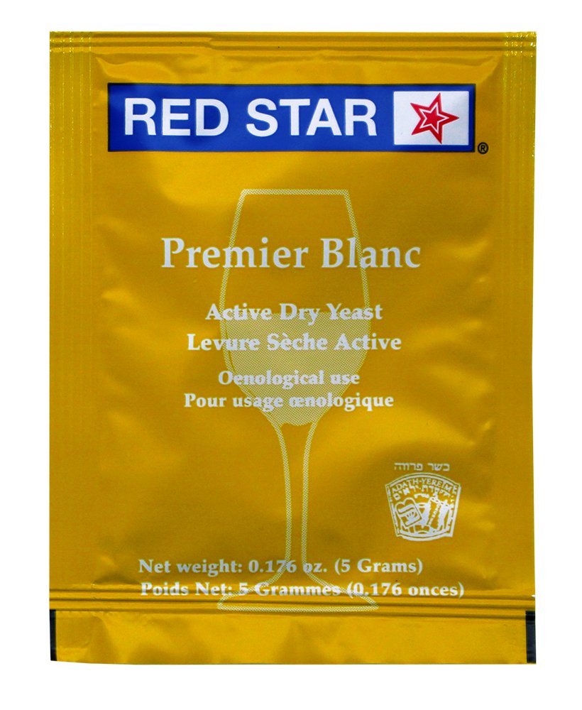 Red Star Premier Blanc label shows fermentation temperature range 59-86 F.