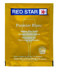 Red Star Premier Blanc label shows fermentation temperature range 59-86 F.