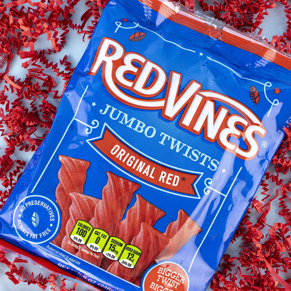 Sealable pouch of Red Vines Jumbo Licorice Original Red