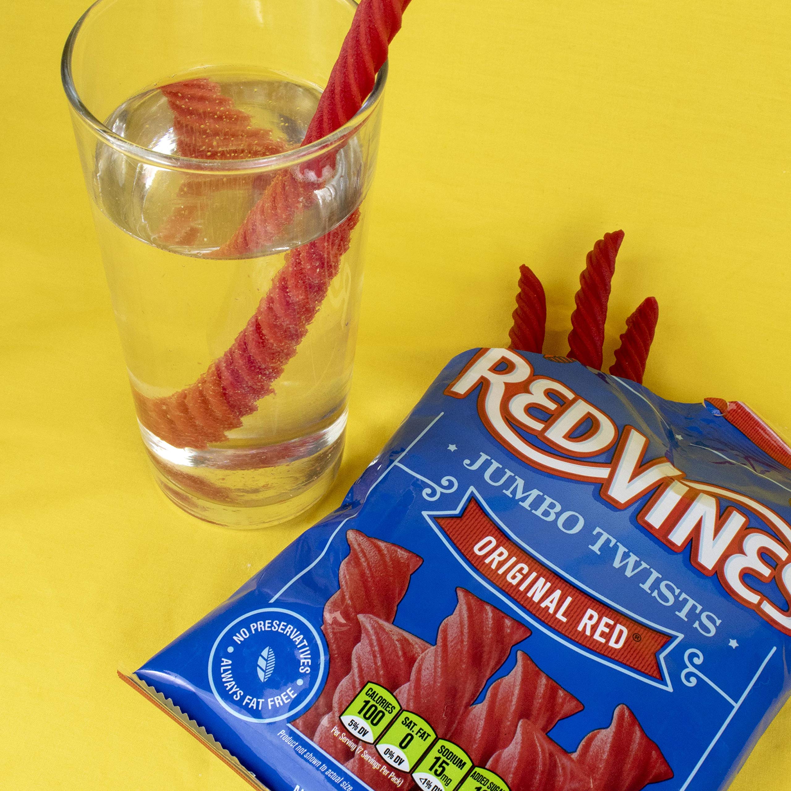 Thick jumbo twists of Red Vines Original Red texture close-up