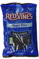 Red Vines sugar free black licorice vines in a 5 oz bag for convenient snacking.