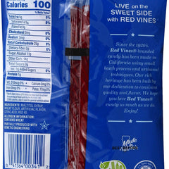 Red Vines Sugar Free Strawberry Twist bag back highlights low-calorie option for mindful snacking.