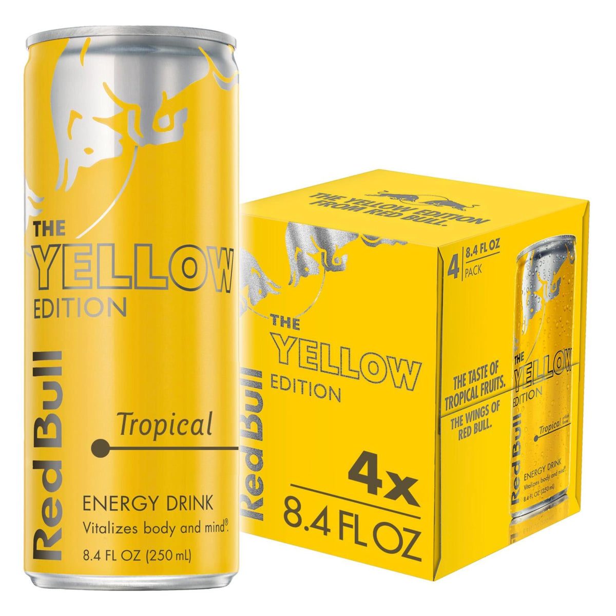 Red Bull Yellow Edition tropical can boosts energy on the go