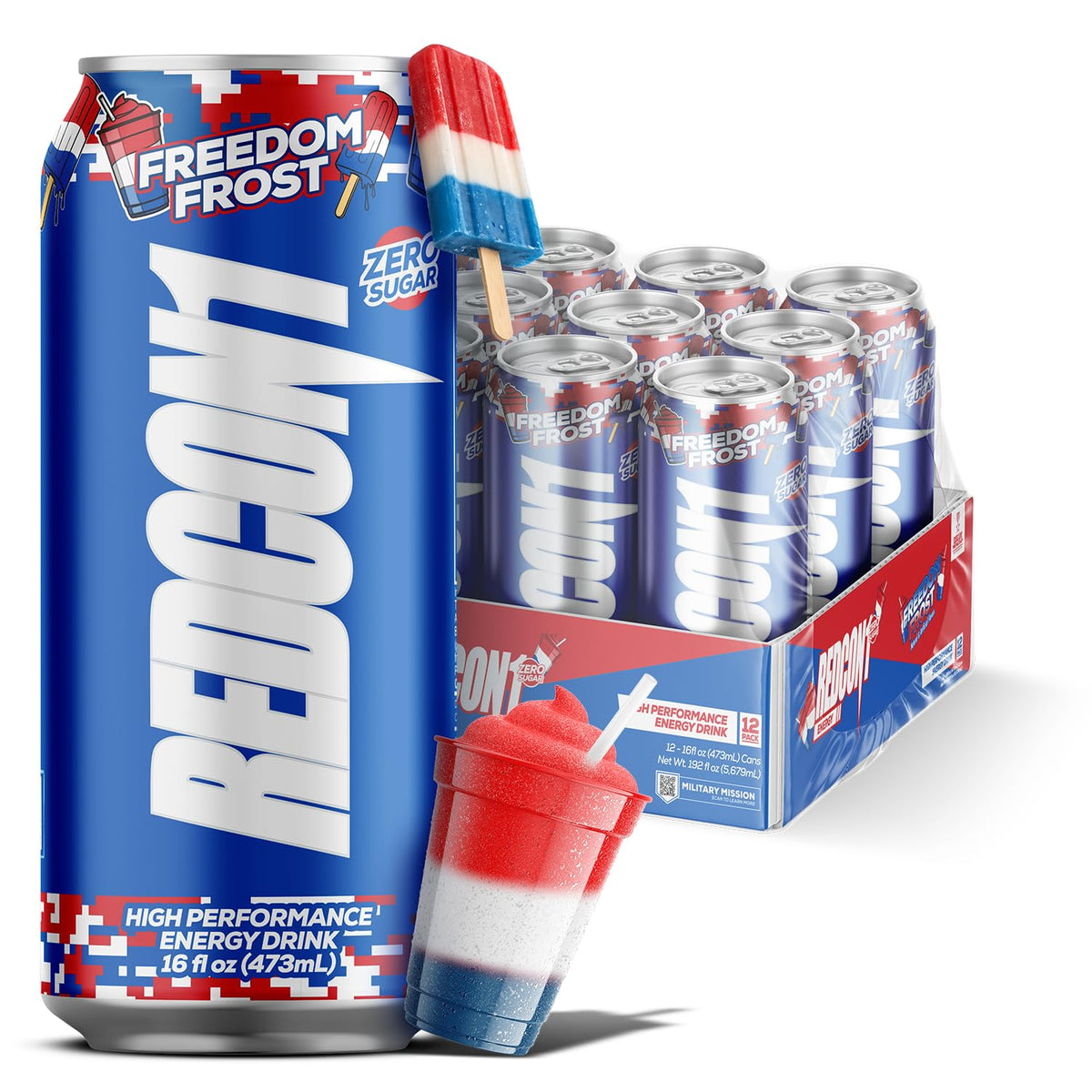 REDCON1 Energy Freedom Frost can in hand for crisp energy during a busy morning.