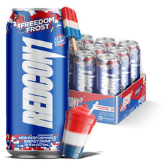 REDCON1 Energy Freedom Frost can in hand for crisp energy during a busy morning.