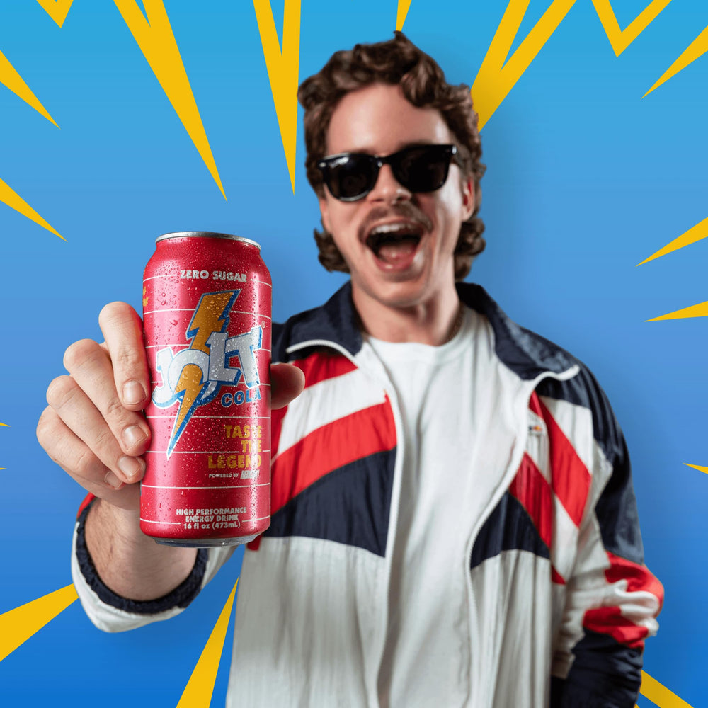 REDCON1 JOLT Cola Energy Drink back label highlights zero sugar and vitamins.