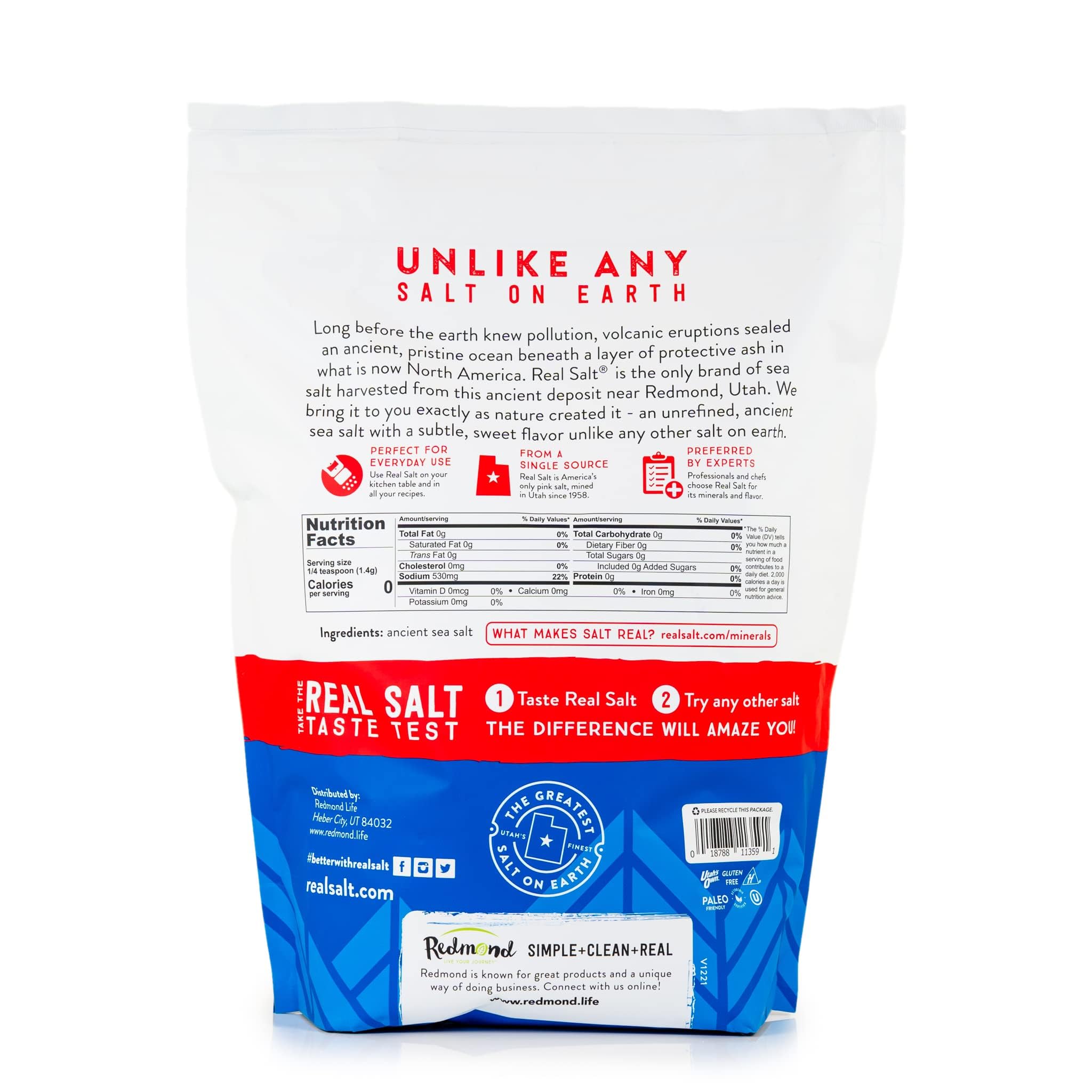 Redmond Real Salt fine sea salt grain for precise seasoning and gluten-free recipes.