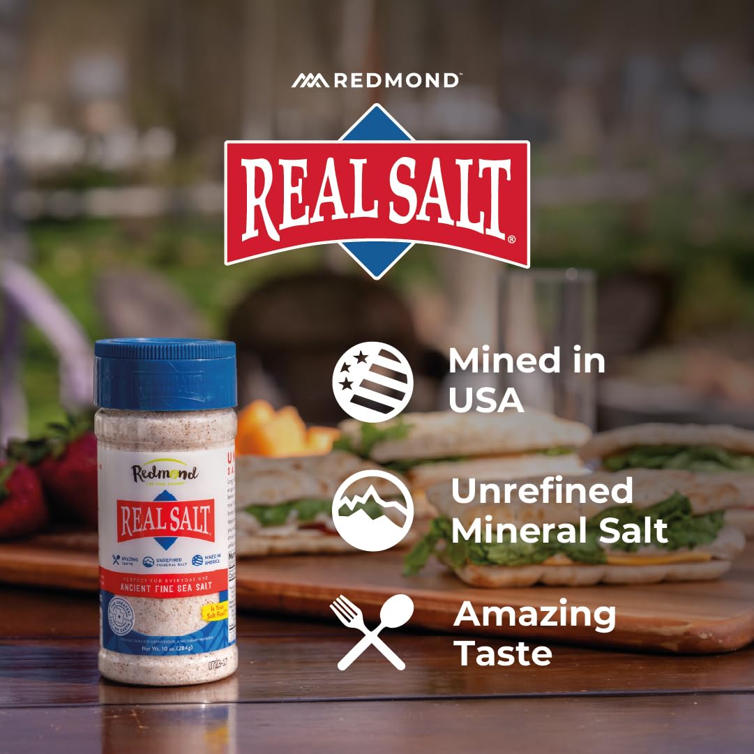 Redmond Real Salt kosher shaker—versatile texture for cooking and finishing.