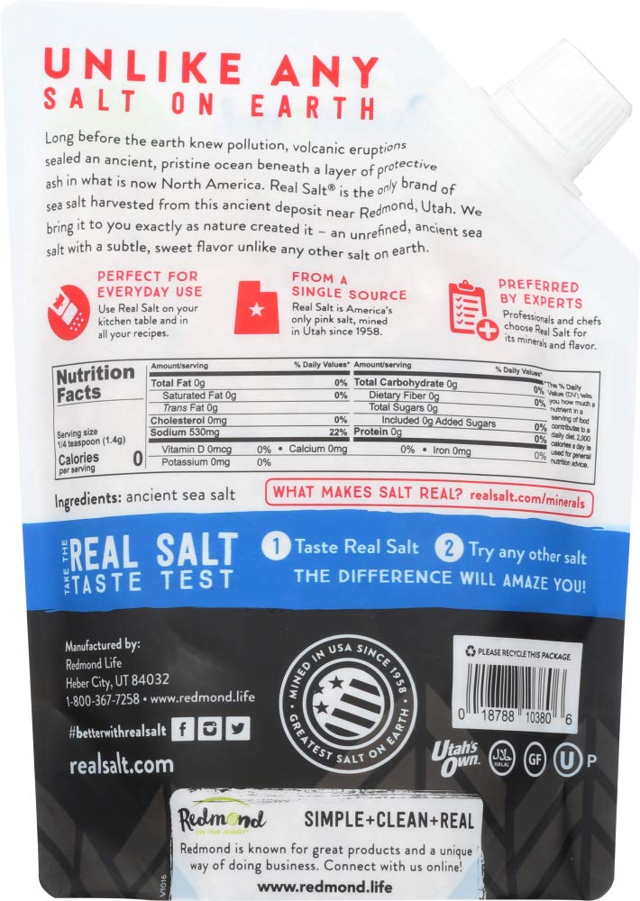 Redmond Real Salt unrefined mineral crystals for balanced seasoning.
