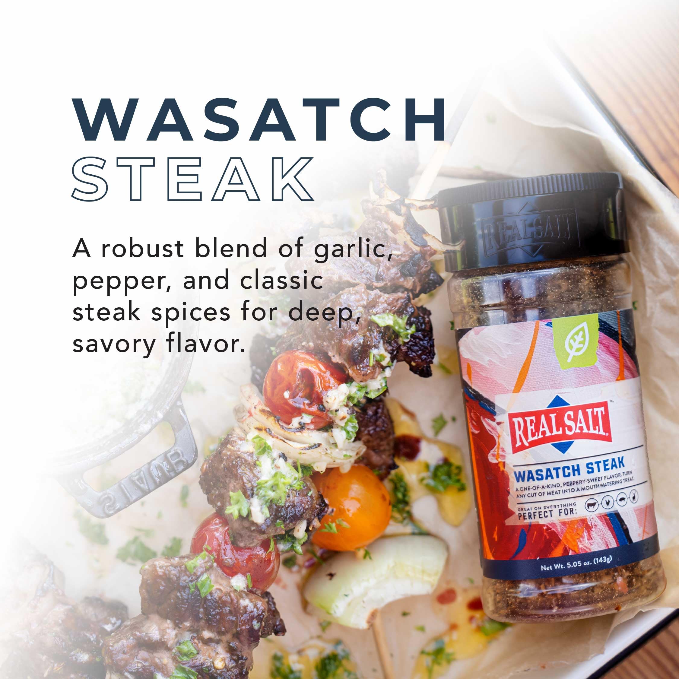 Redmond Real Salt Wasatch Steak ingredients closeup, botanicals and spices for a savory blend.