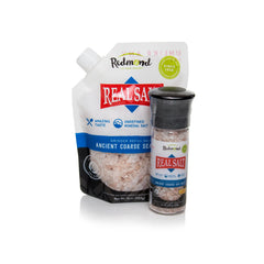 Redmond Real Sea Salt bottle front with grinder, ideal for precise table seasoning.