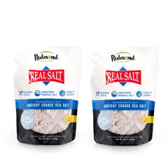 Redmond Real Sea Salt coarse pouch 2-pack ready for everyday seasoning.