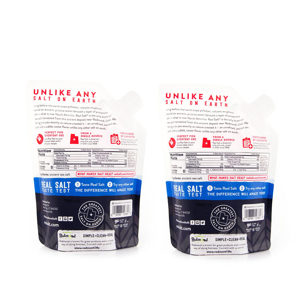 Redmond Real Sea Salt gluten-free label emphasizing purity and compatibility.