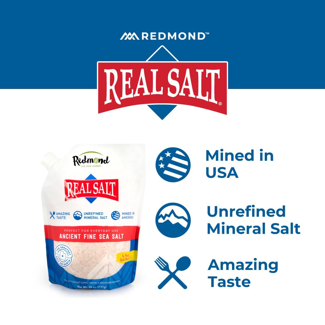Redmond Real Sea Salt mined in USA from Utah with natural mineral blend
