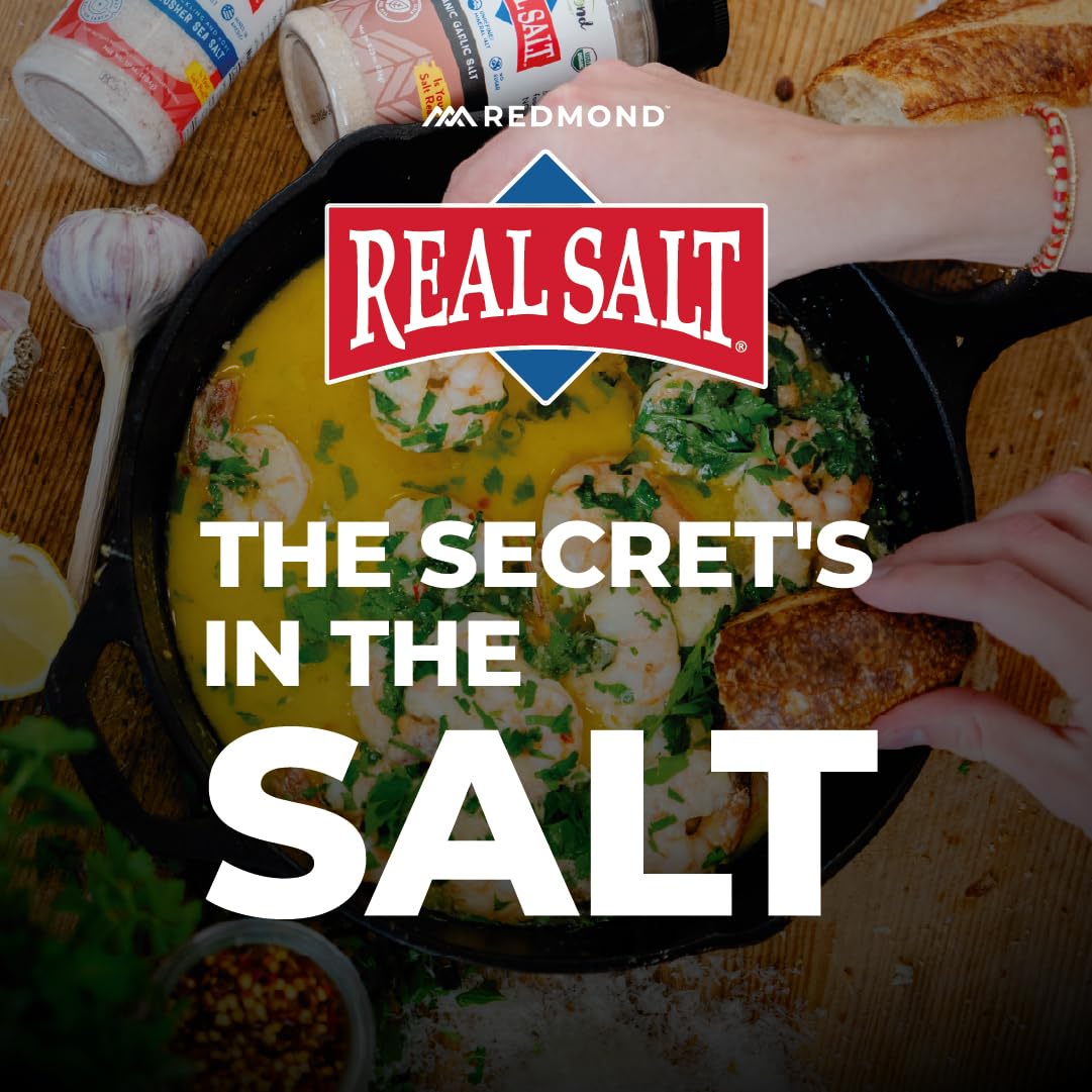Redmond Real Sea Salt in pantry display emphasizing natural quality