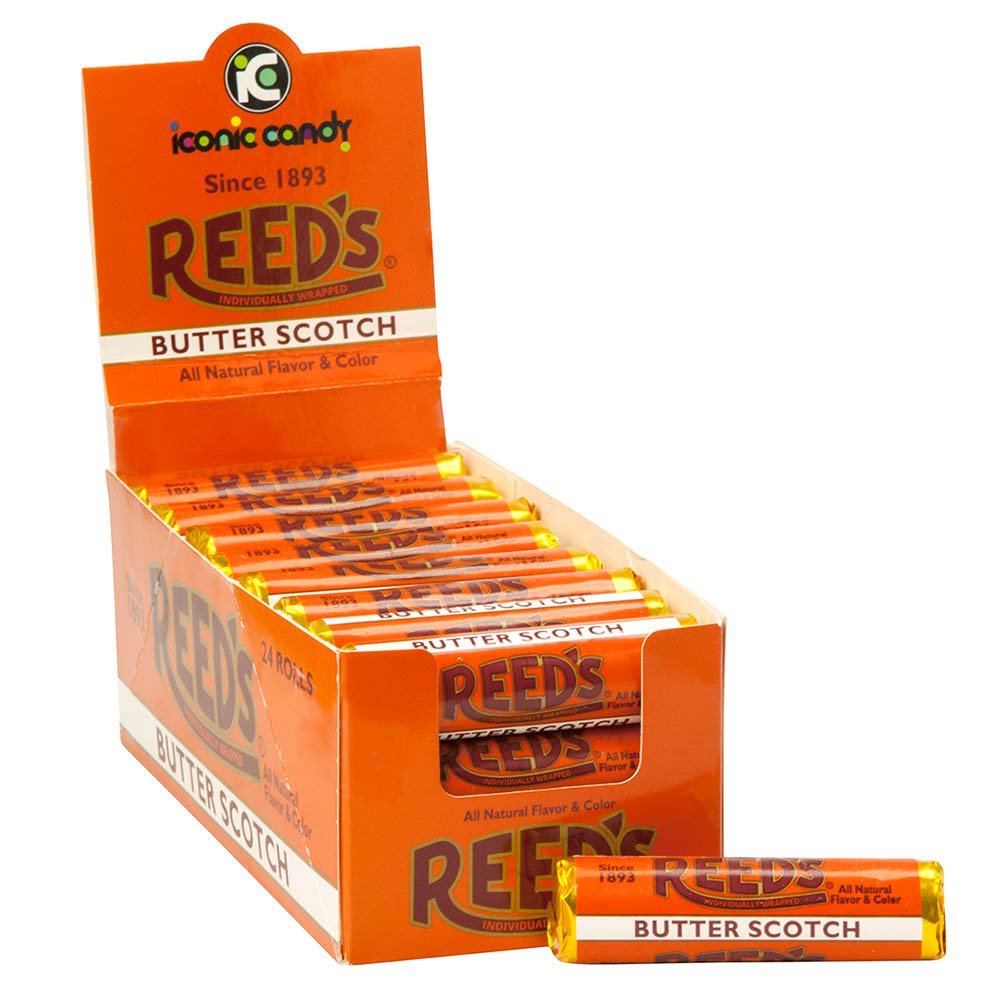 Reed's Butterscotch Candy Roll box showing 24-piece count for sharing