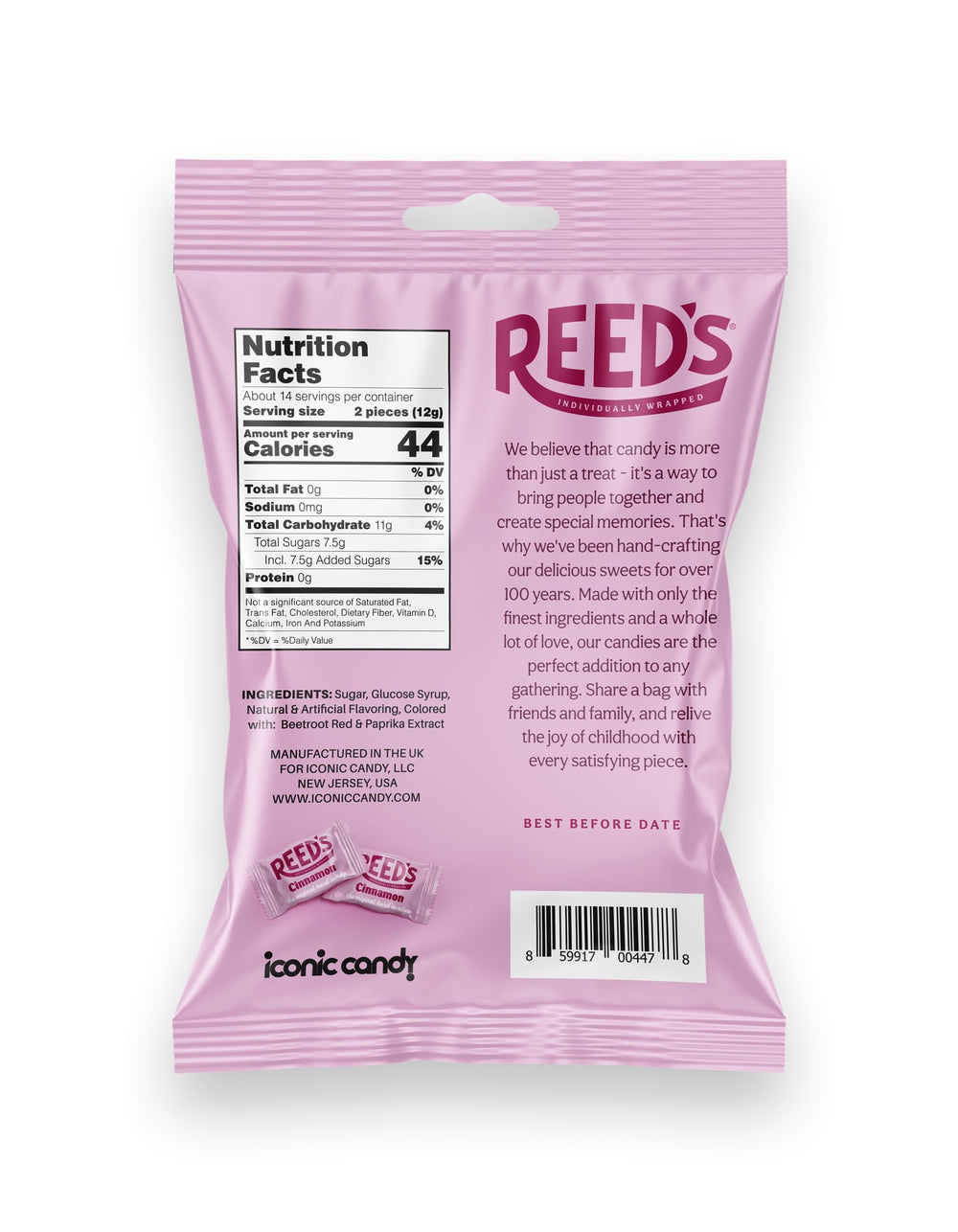 Reed’s Cinnamon Candy individually wrapped pieces for mess-free enjoyment.