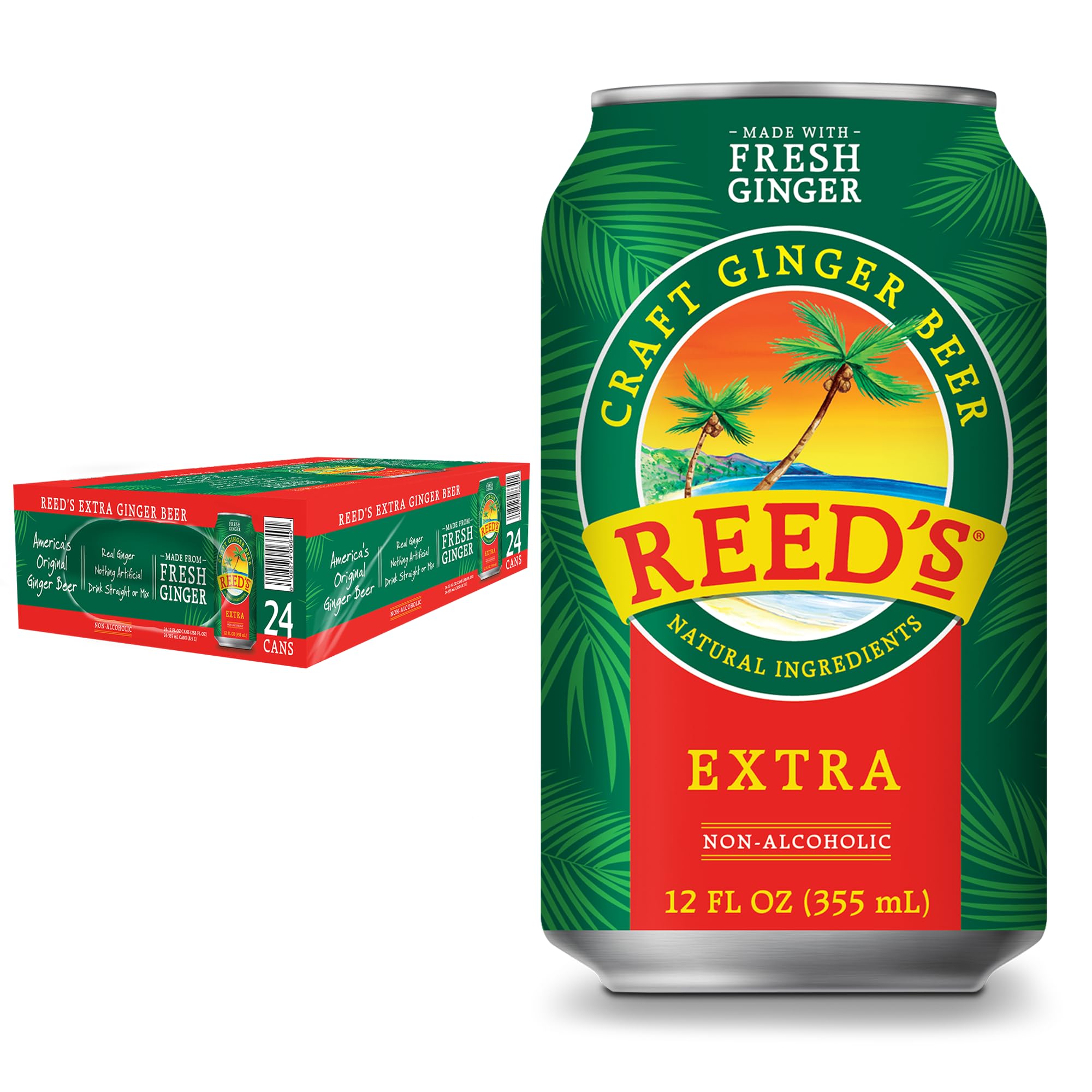 Reed's Extra Ginger Beer can showing bold real ginger for cocktails.
