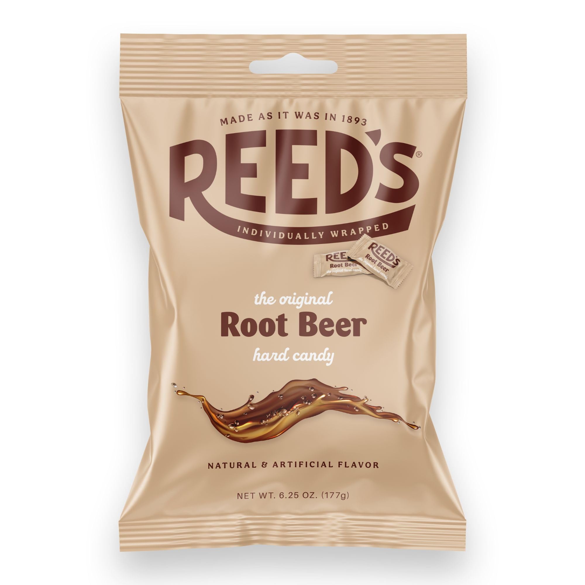 Reed's Root Beer Candy peg bag for on-the-go snacking.