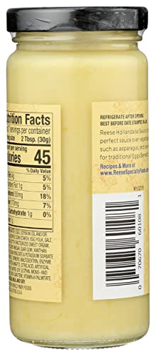 Reese Hollandaise served with eggs benedict, creamy finish.