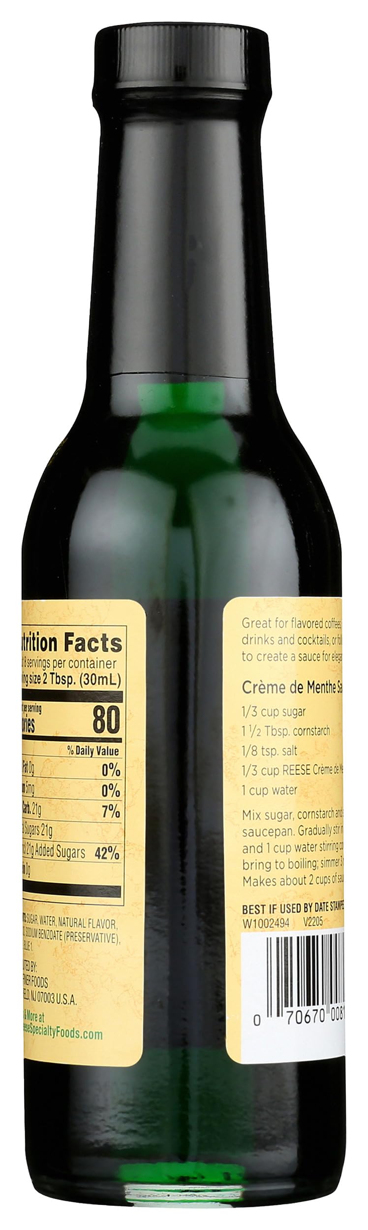 Reese Crème de Menthe Syrup added to coffee or hot chocolate for a cool twist.