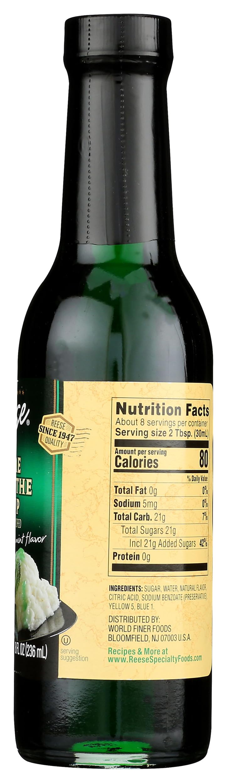 Reese Crème de Menthe Syrup beside holiday baking ingredients.