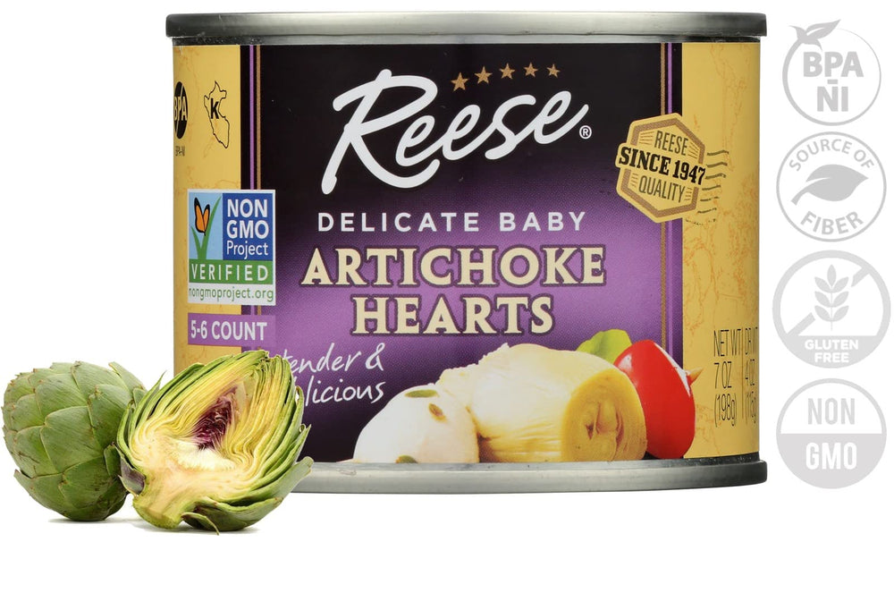 Reese artichoke hearts on a fresh salad plate adding crunch