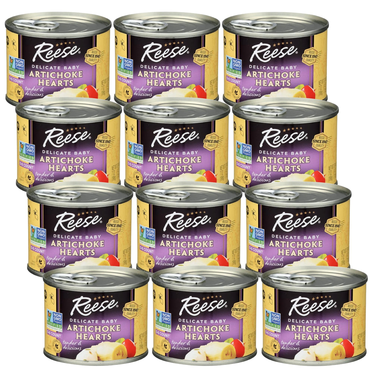 Reese Delicate Baby Artichoke Hearts in a jar, fiber-rich and versatile for salads