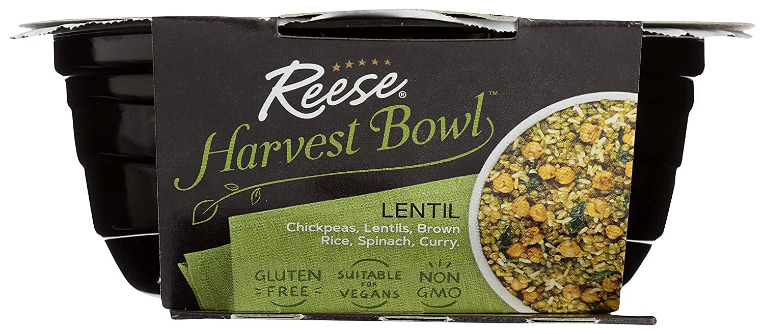 Gluten-free and vegan-friendly Reese Lentil Harvest Bowl on a clean product shot.