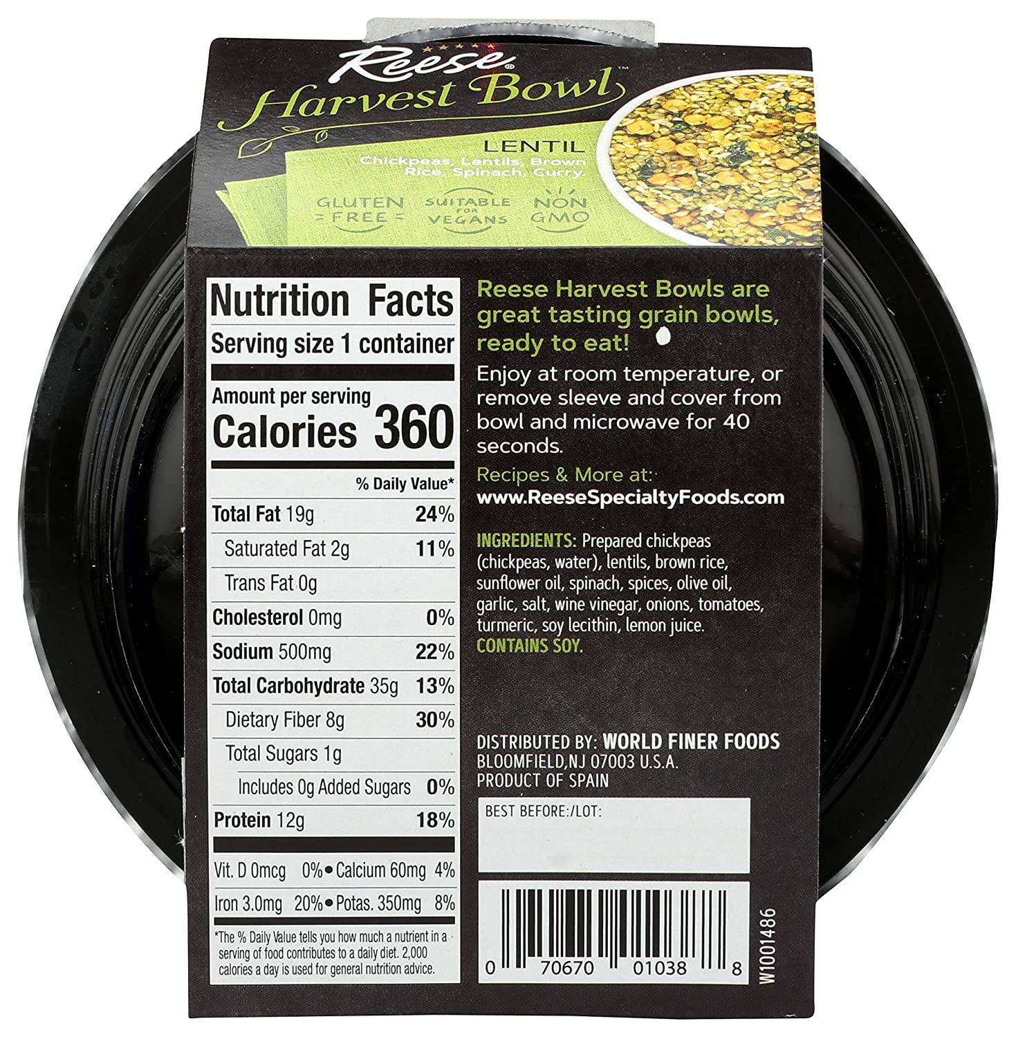 Close-up of lentils, chickpeas, and rice in Reese Harvest Bowl for protein and texture.