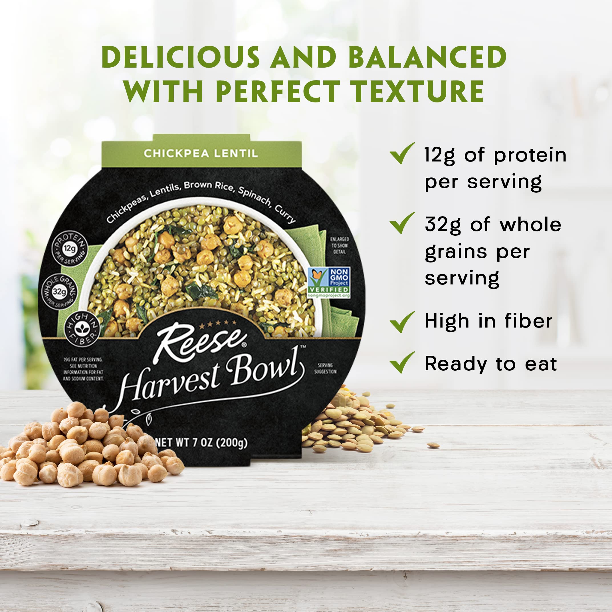 Spinach and curry sauce detail in Reese Lentil Harvest Bowl for vibrant flavor.