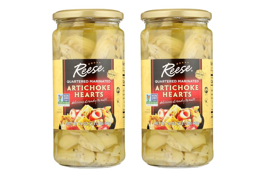 Reese marinated artichoke jar on shelf, ready to elevate salads and dips.