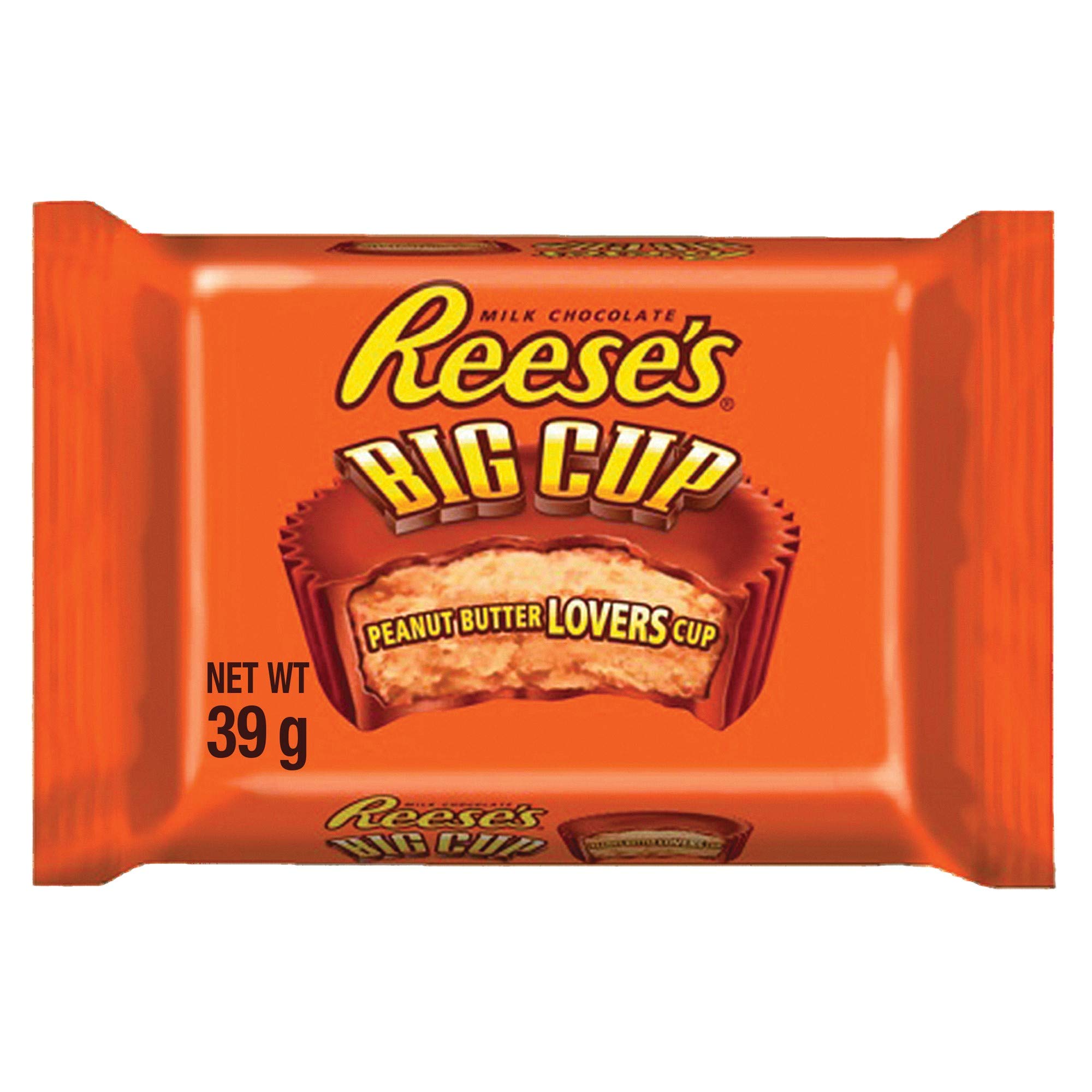 Reese's Big Cup 16-pack packaging closeup, highlighting individually wrapped cups for grab-and-go snacking