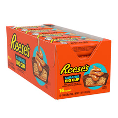 Close-up of Reese's Big Cup caramel with milk chocolate and peanut butter