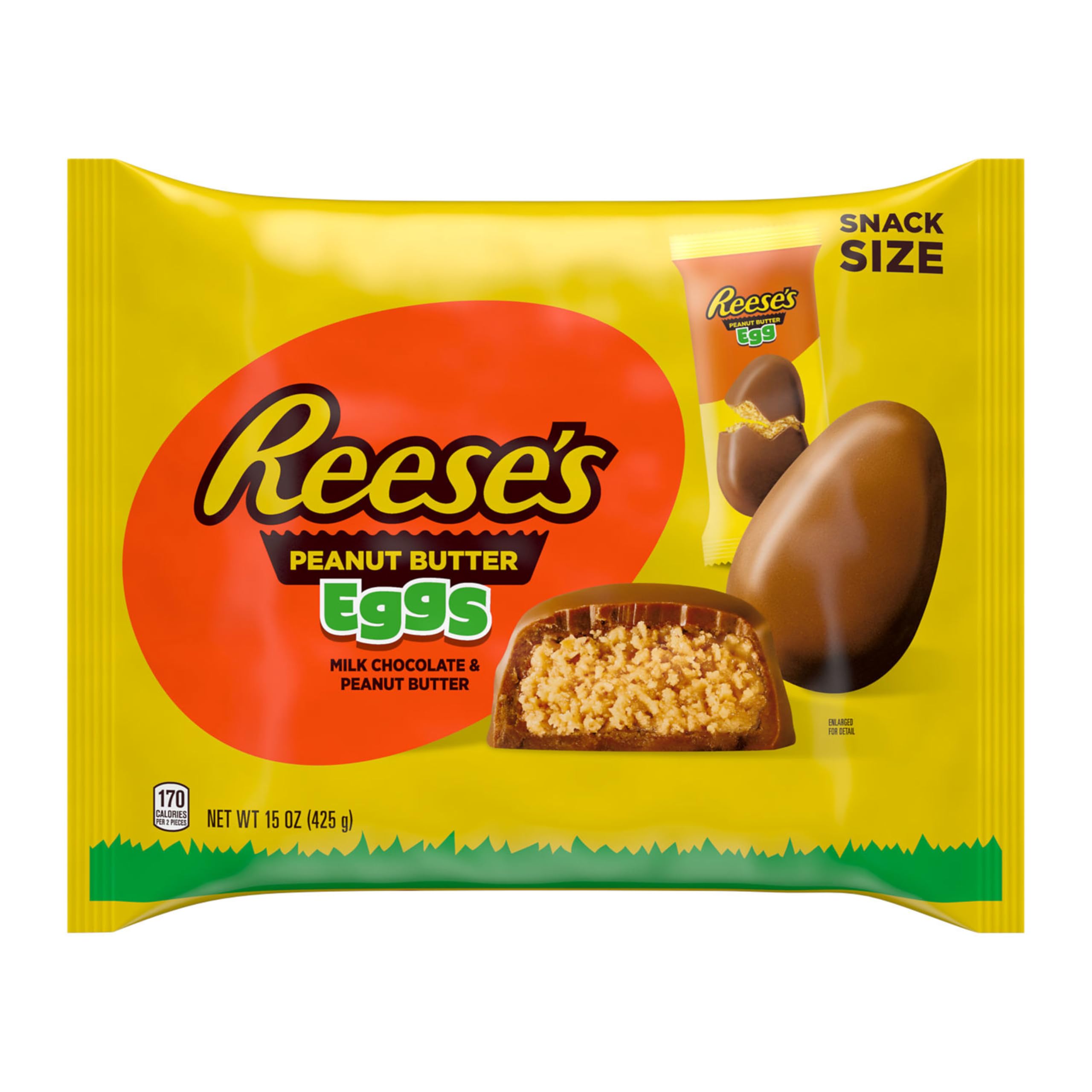 Unwrapped REESE'S eggs reveal creamy peanut butter center.