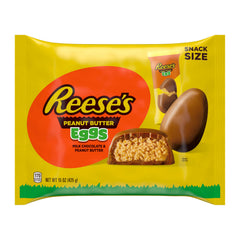 Unwrapped REESE'S eggs reveal creamy peanut butter center.