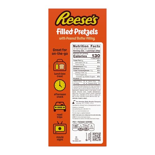 Reese's Filled Pretzels nuggets closeup, golden crunch with smooth peanut butter center.