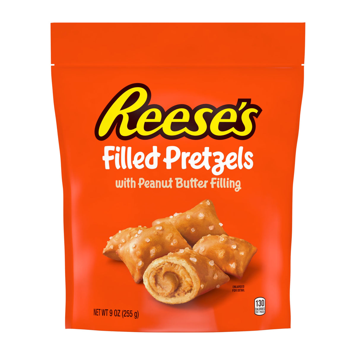 Reese's Filled Pretzels peanut butter nuggets sit on a crunchy pretzel bite for a portable snack.