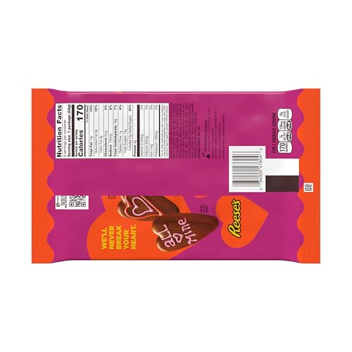 Close-up of Reese's heart-shaped peanut butter candies in silky milk chocolate.
