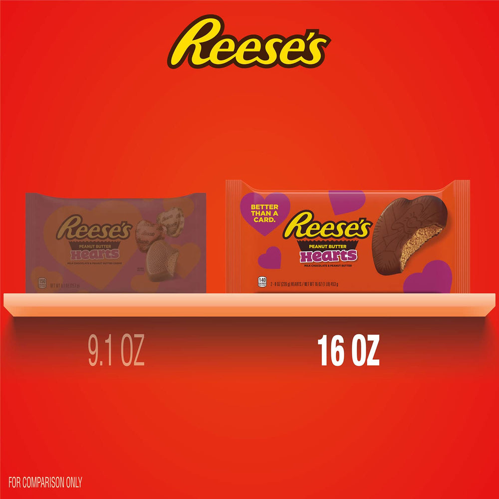 Close up of REESE'S heart shaped peanut butter candies in milk chocolate