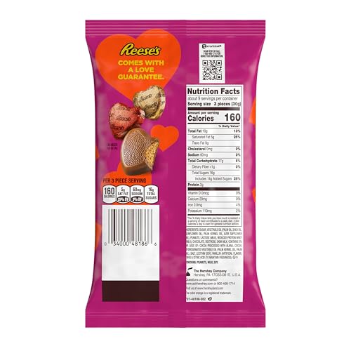 Individually wrapped Reese's hearts keep freshness for gifting and snacking.